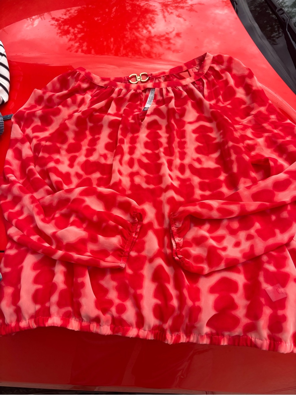 Jennifer Lopez Red Printed Long-Sleeve Blouse